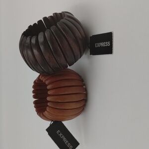 Express Bangle Stretch Bracelets  Sett of 2 Wooden Neutral Fall Colors NWT